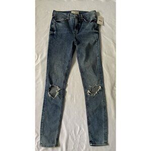 Free People High Rise Distressed Skinny Jeans W28L Womens NWT